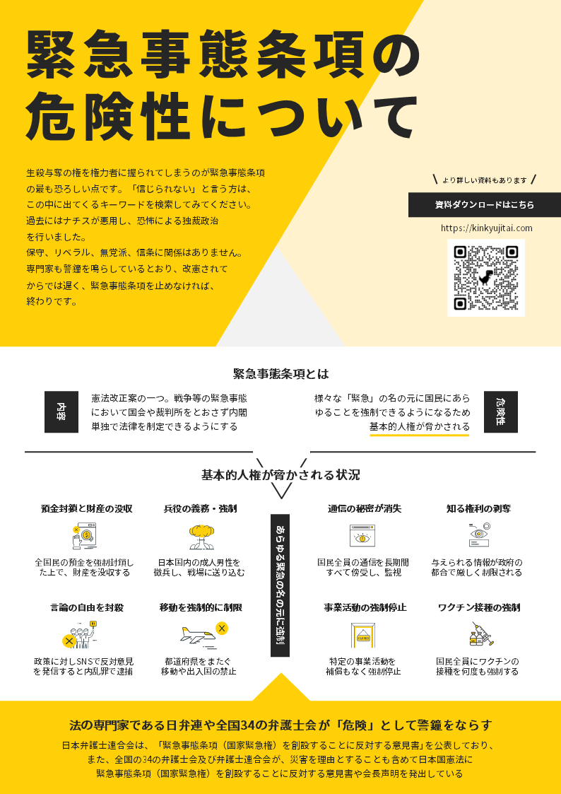 緊急事態条項の危険性チラシ表面